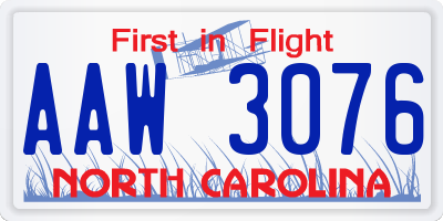 NC license plate AAW3076