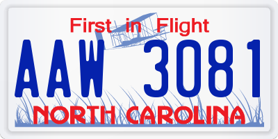 NC license plate AAW3081