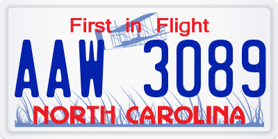 NC license plate AAW3089
