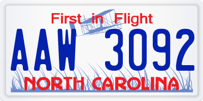 NC license plate AAW3092