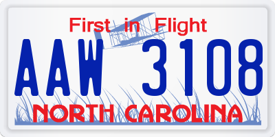 NC license plate AAW3108