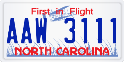 NC license plate AAW3111