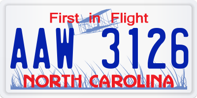 NC license plate AAW3126