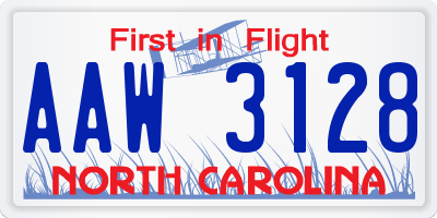 NC license plate AAW3128