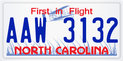 NC license plate AAW3132