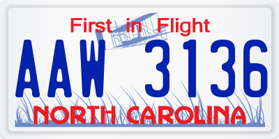 NC license plate AAW3136