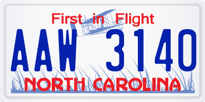 NC license plate AAW3140