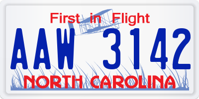 NC license plate AAW3142