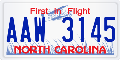 NC license plate AAW3145