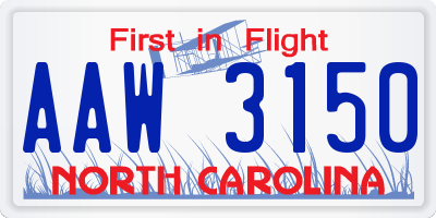 NC license plate AAW3150