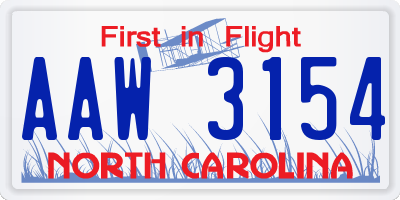 NC license plate AAW3154