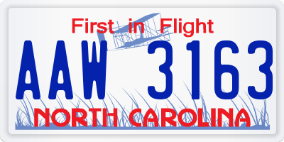 NC license plate AAW3163