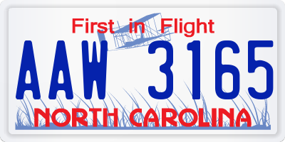 NC license plate AAW3165