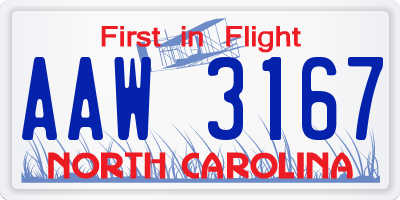 NC license plate AAW3167