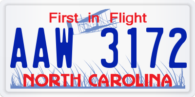 NC license plate AAW3172
