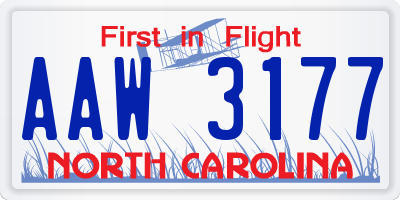 NC license plate AAW3177