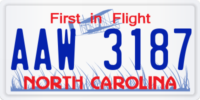 NC license plate AAW3187