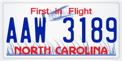 NC license plate AAW3189
