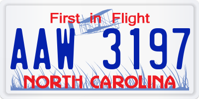 NC license plate AAW3197