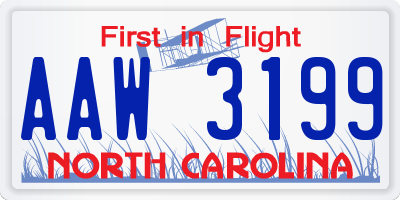 NC license plate AAW3199