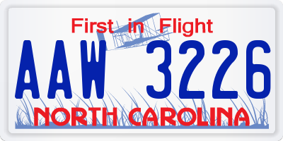 NC license plate AAW3226