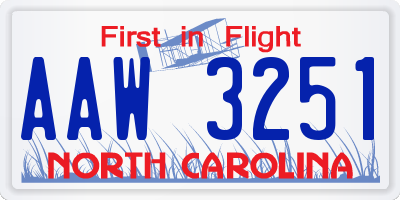 NC license plate AAW3251