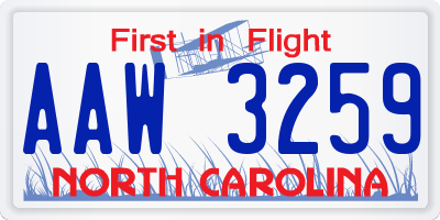 NC license plate AAW3259