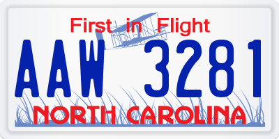 NC license plate AAW3281