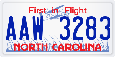 NC license plate AAW3283