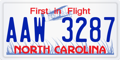 NC license plate AAW3287