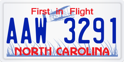 NC license plate AAW3291