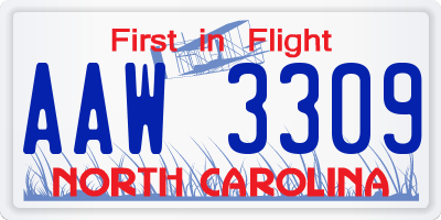 NC license plate AAW3309