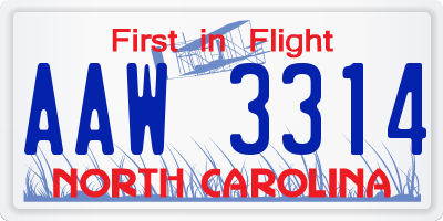 NC license plate AAW3314