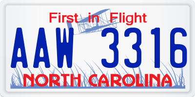 NC license plate AAW3316