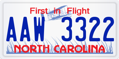 NC license plate AAW3322