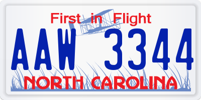 NC license plate AAW3344