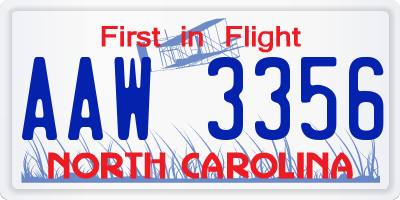 NC license plate AAW3356