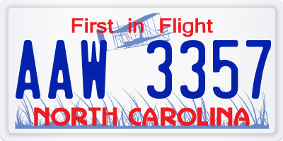 NC license plate AAW3357