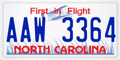 NC license plate AAW3364