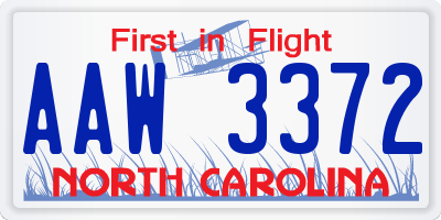 NC license plate AAW3372