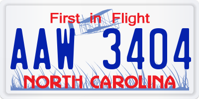 NC license plate AAW3404