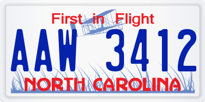 NC license plate AAW3412