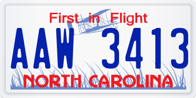 NC license plate AAW3413