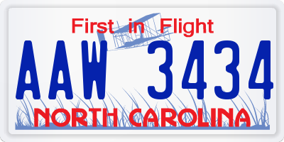NC license plate AAW3434