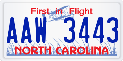 NC license plate AAW3443