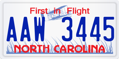 NC license plate AAW3445