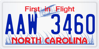 NC license plate AAW3460