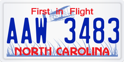 NC license plate AAW3483