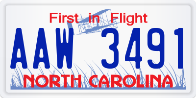 NC license plate AAW3491