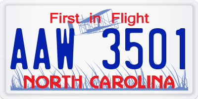 NC license plate AAW3501